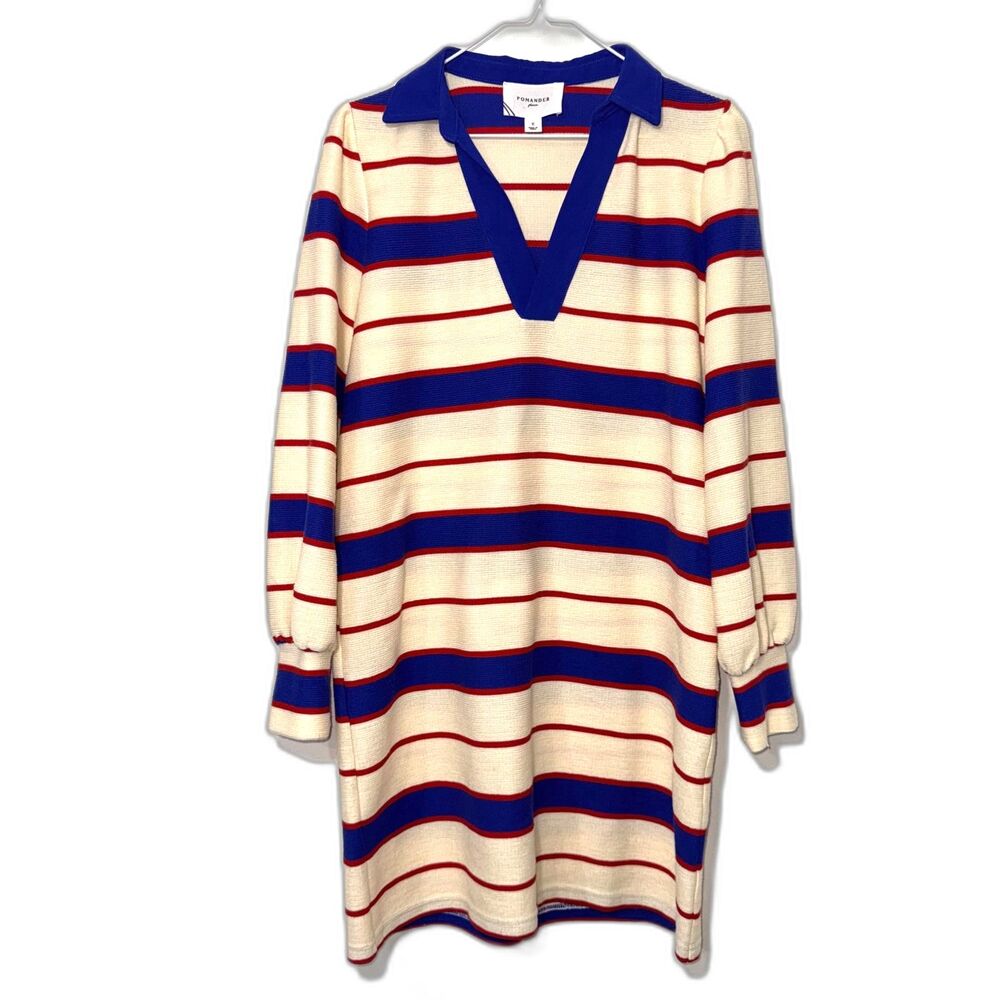 Tuckernuck Pomander Place Bradley Striped Knit Polo Dress - Cream/Red/Blue S - Picture 2 of 7